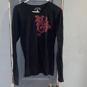 Elegant Black Long Sleeve Top with Rose Design